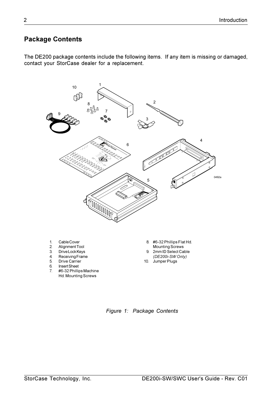Package contents, Figure 1: package contents | StorCase Technology DE200i-SWC User Manual | Page 9 / 35