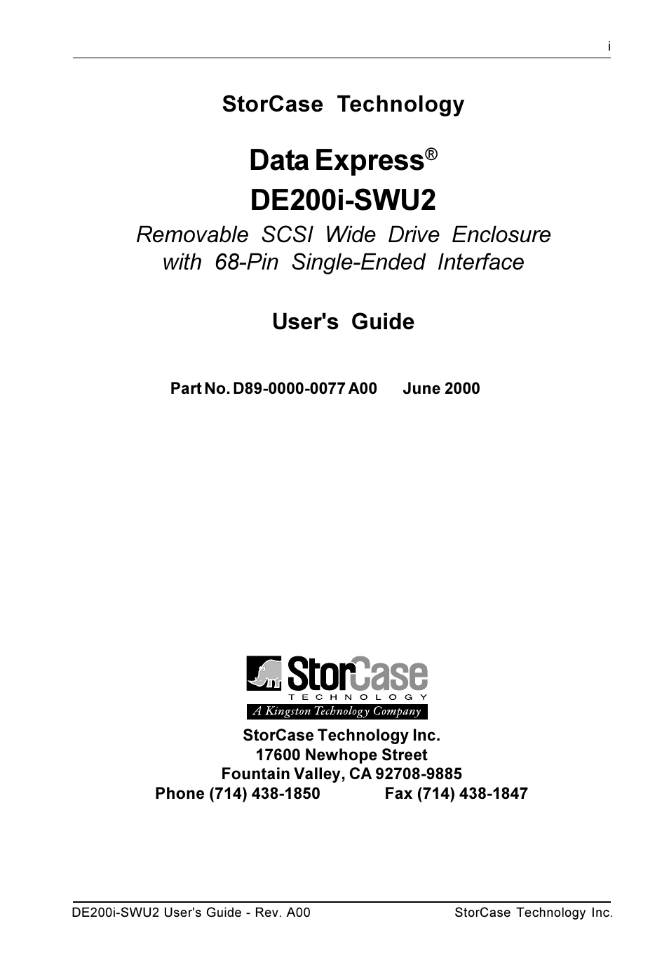 Data express, De200i-swu2, Storcase technology | StorCase Technology DE200i-SWU2 User Manual | Page 2 / 37
