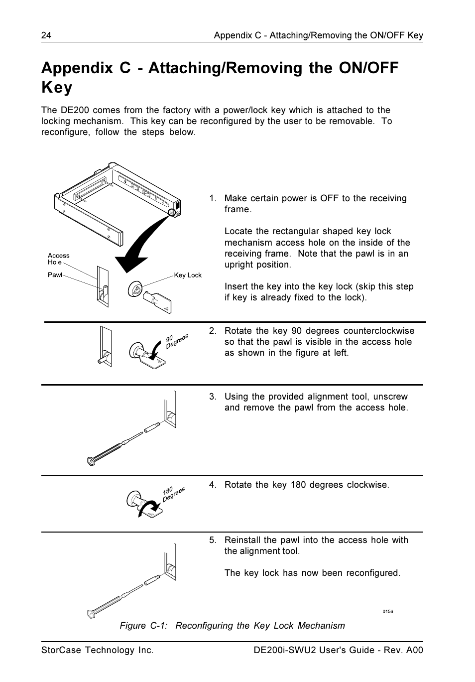 Appendix c - attaching/removing the on/off key | StorCase Technology DE200i-SWU2 User Manual | Page 31 / 37