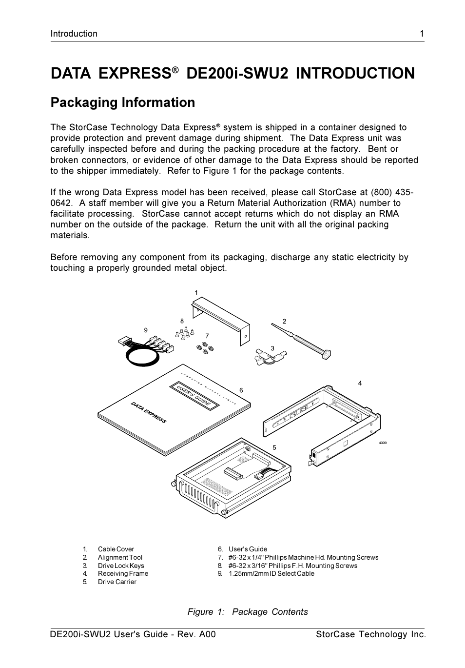Data express, De200i-swu2 introduction, Packaging information | StorCase Technology DE200i-SWU2 User Manual | Page 8 / 37