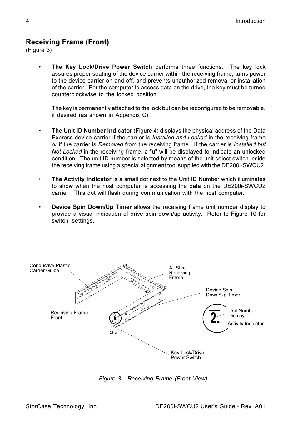 Receiving frame (front) | StorCase Technology DE200i-SWCU2 User Manual | Page 11 / 35