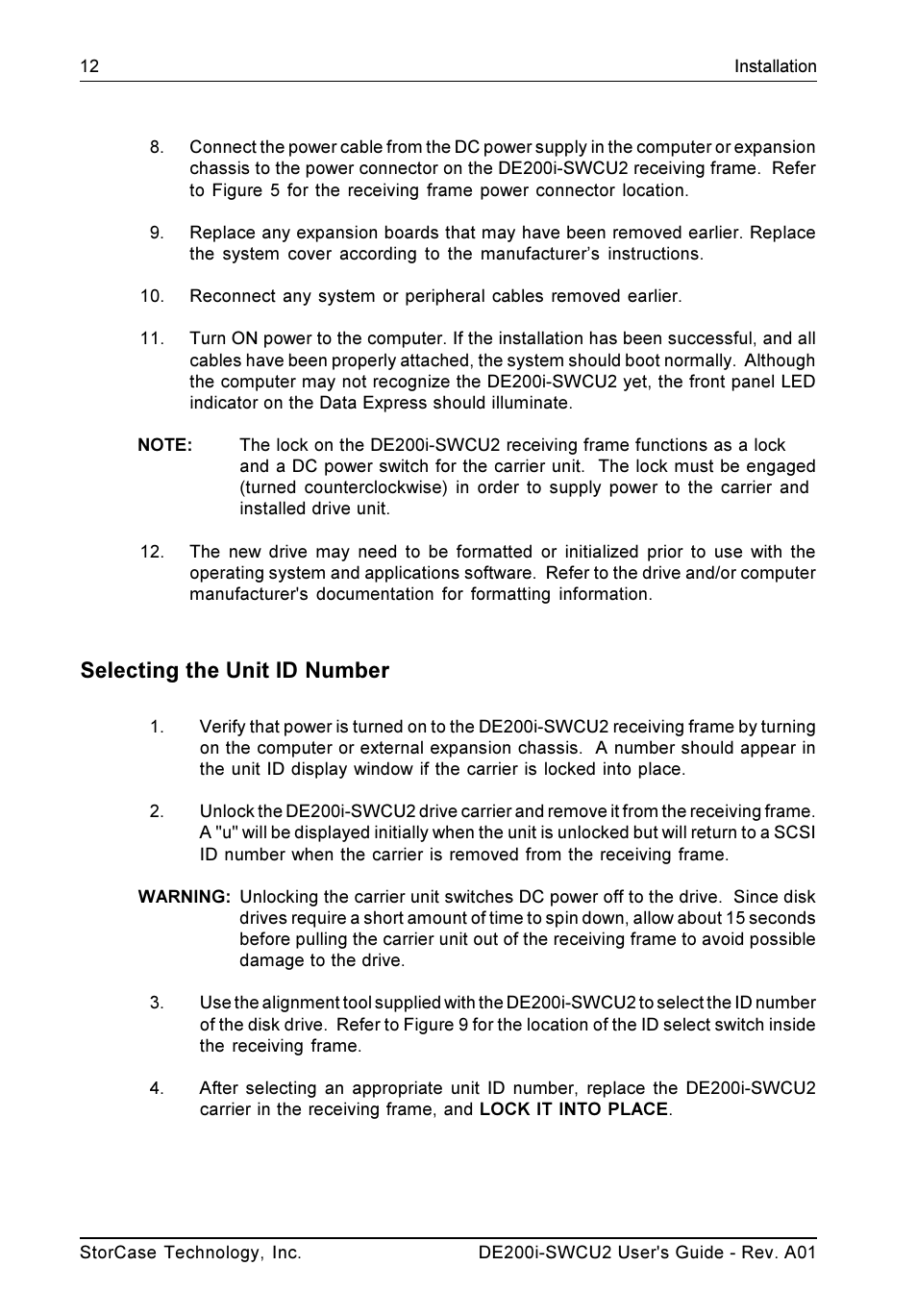 Selecting the unit id number | StorCase Technology DE200i-SWCU2 User Manual | Page 19 / 35