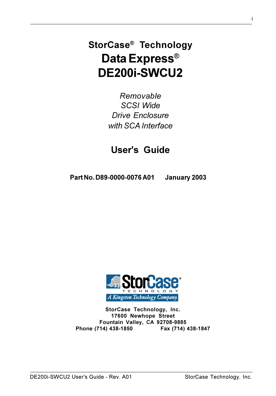 Data express, De200i-swcu2, Storcase | Technology, User's guide | StorCase Technology DE200i-SWCU2 User Manual | Page 2 / 35