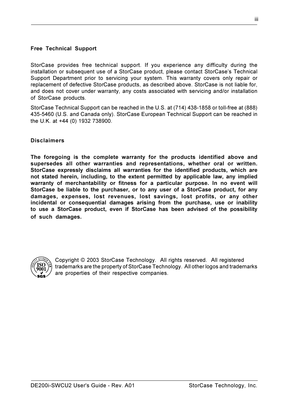 StorCase Technology DE200i-SWCU2 User Manual | Page 4 / 35
