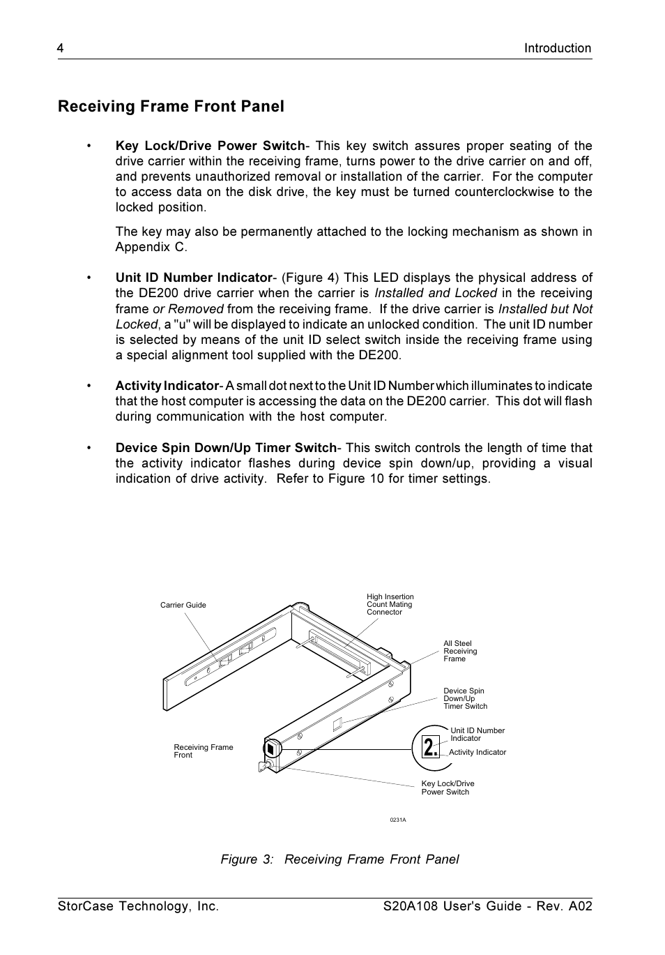 Receiving frame front panel | StorCase Technology S20A108 User Manual | Page 11 / 33