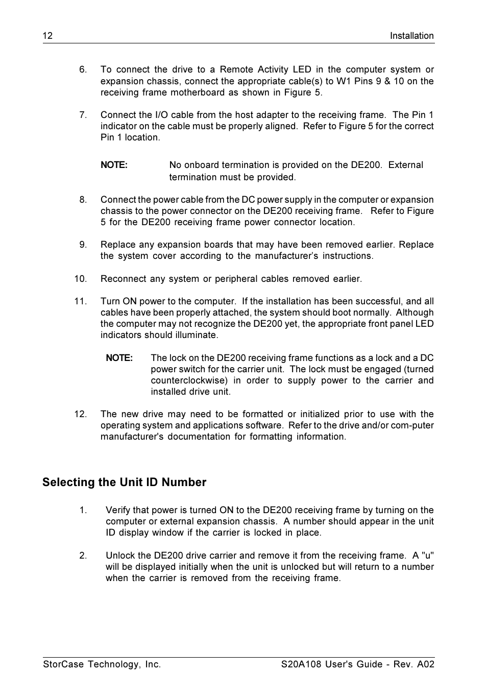 Selecting the unit id number | StorCase Technology S20A108 User Manual | Page 19 / 33