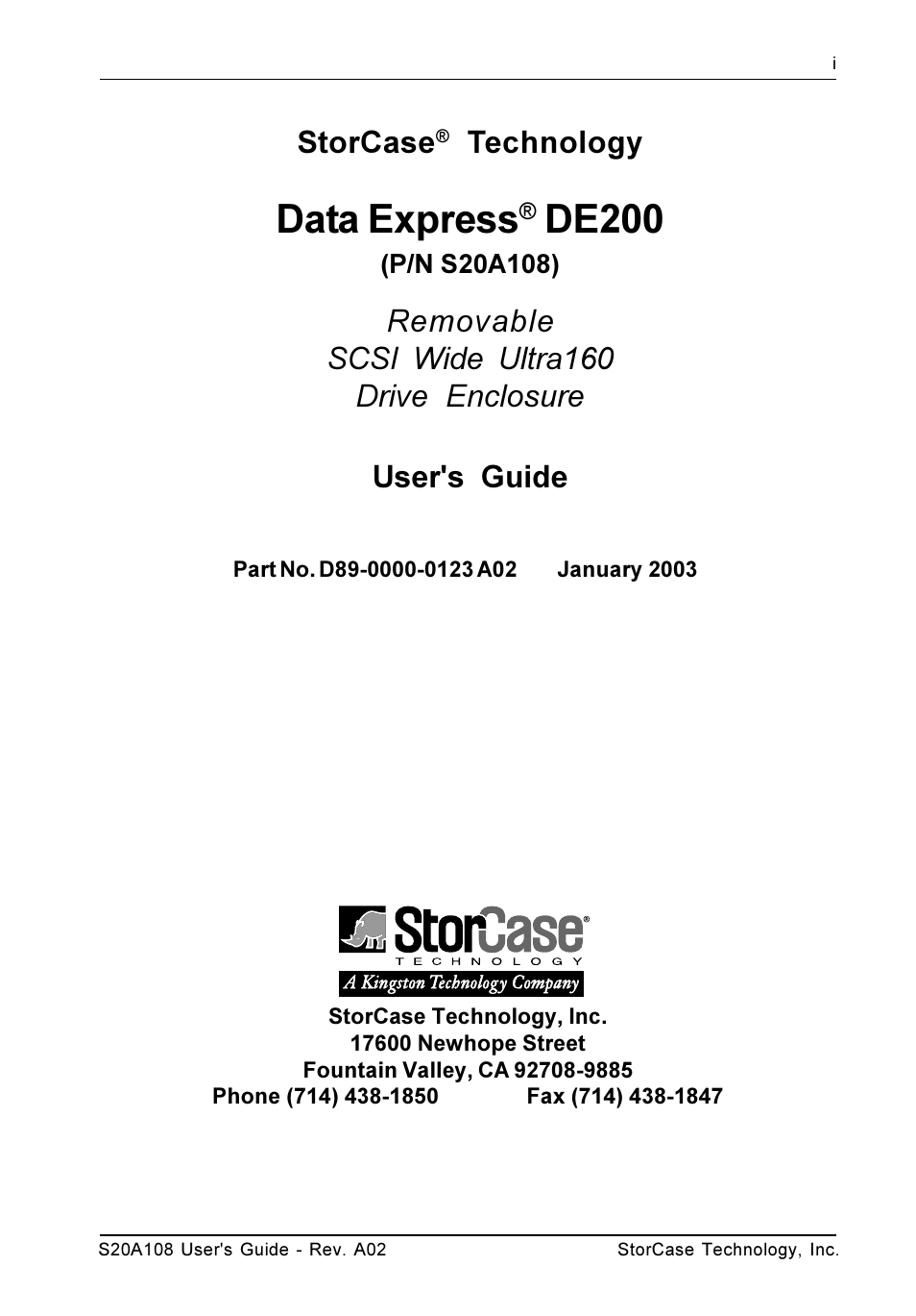 Data express, De200, Storcase | Technology | StorCase Technology S20A108 User Manual | Page 2 / 33