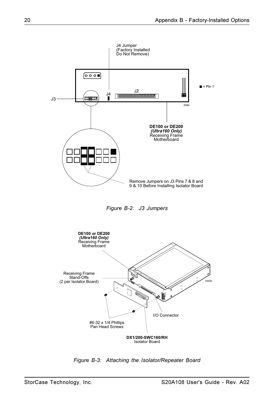 Figure b-3: attaching the isolator/repeater board | StorCase Technology S20A108 User Manual | Page 27 / 33