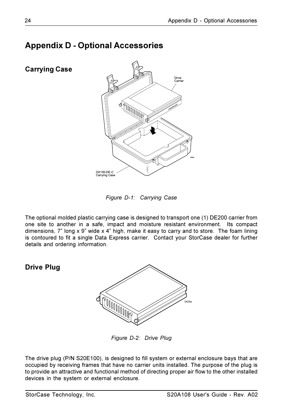 Appendix d - optional accessories, Drive plug, Carrying case | StorCase Technology S20A108 User Manual | Page 31 / 33