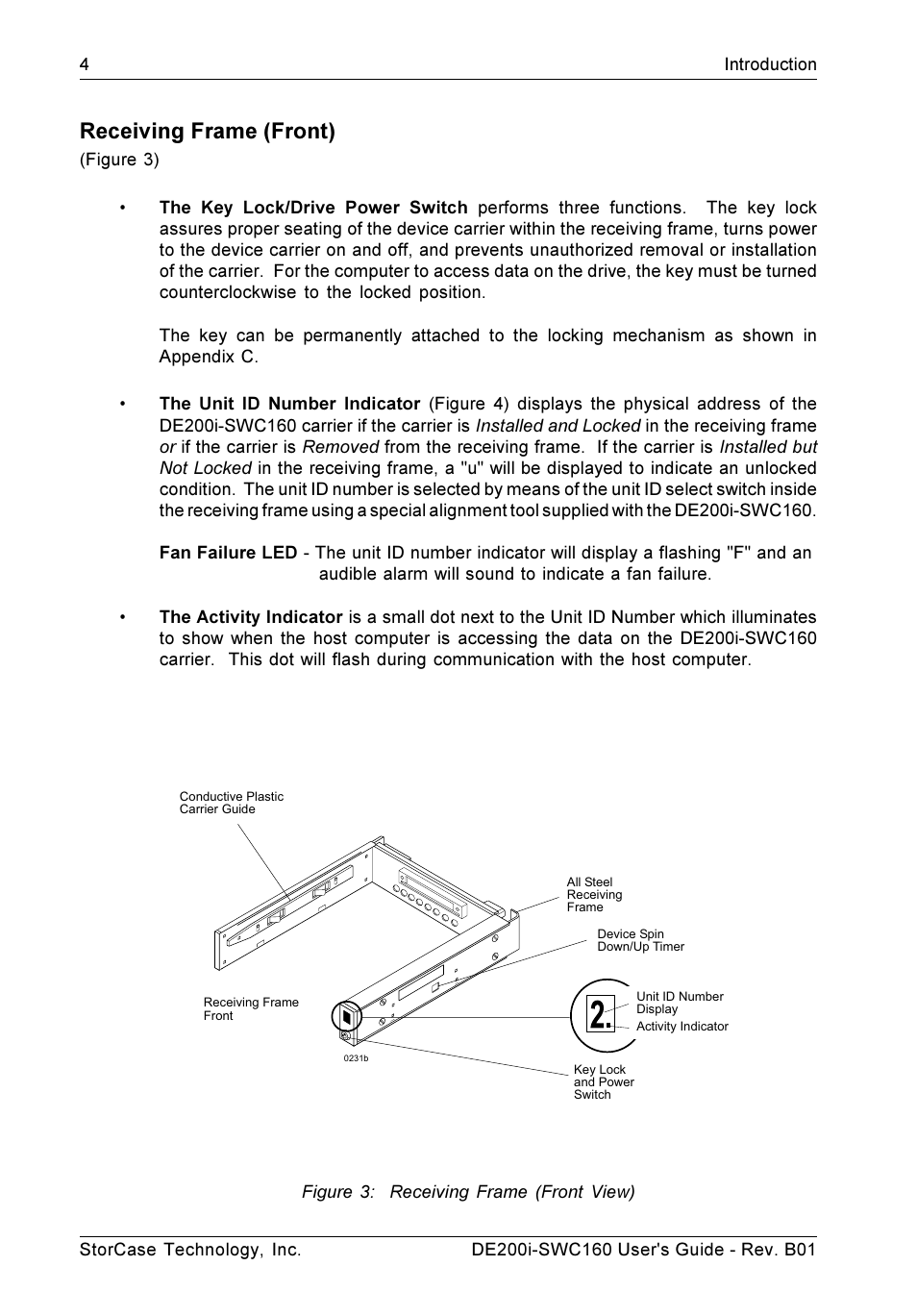 Receiving frame (front) | StorCase Technology DE200i-SWC160 User Manual | Page 11 / 37