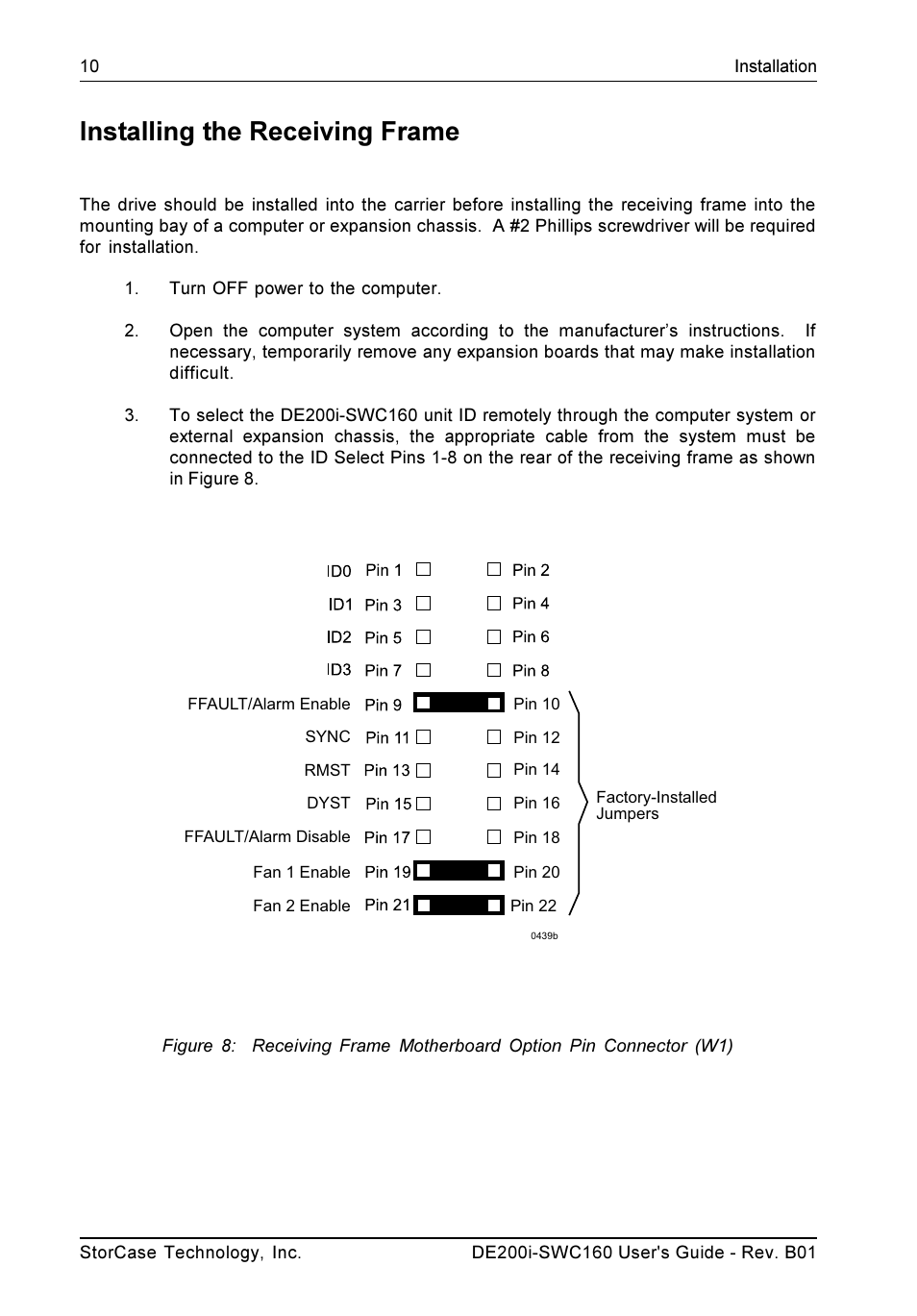 Installing the receiving frame | StorCase Technology DE200i-SWC160 User Manual | Page 17 / 37