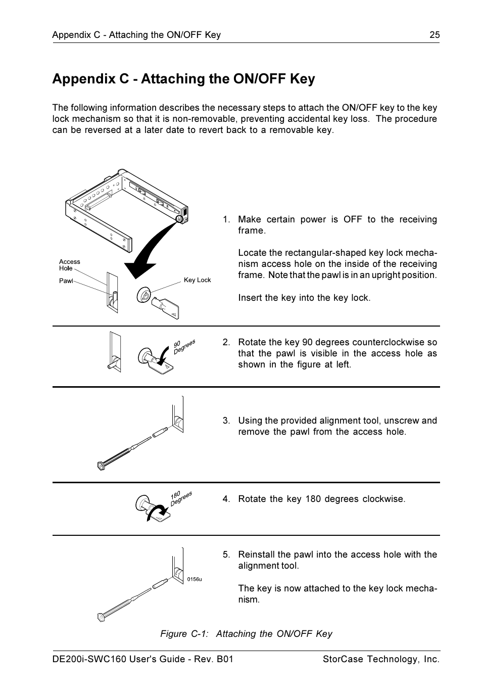 Appendix c - attaching the on/off key | StorCase Technology DE200i-SWC160 User Manual | Page 32 / 37