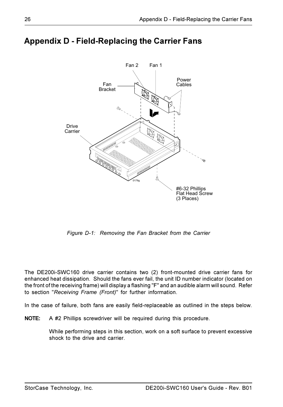 Appendix d - field-replacing the carrier fans | StorCase Technology DE200i-SWC160 User Manual | Page 33 / 37
