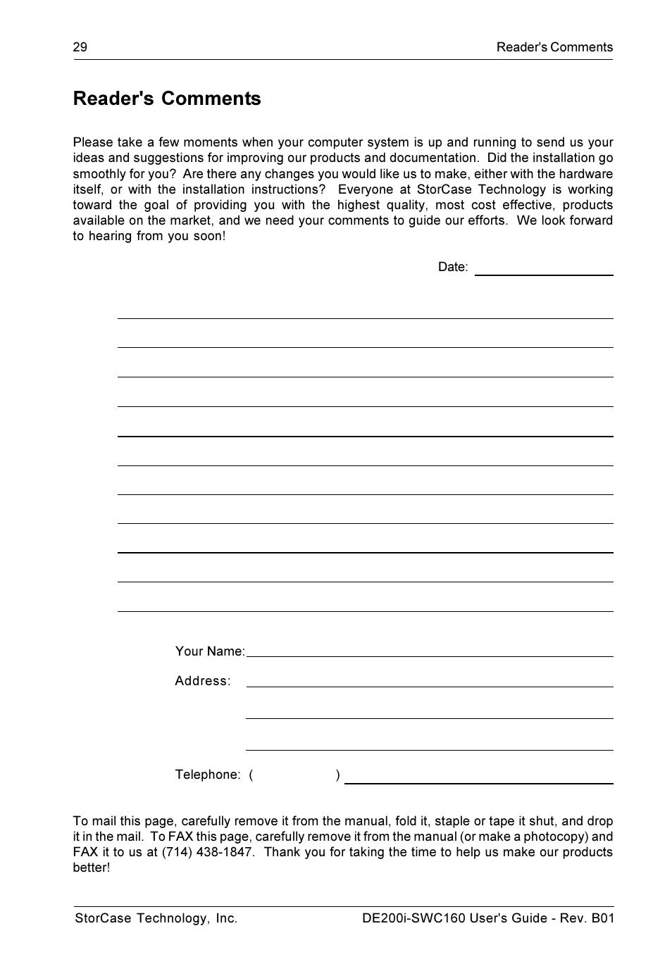 Reader's comments | StorCase Technology DE200i-SWC160 User Manual | Page 36 / 37