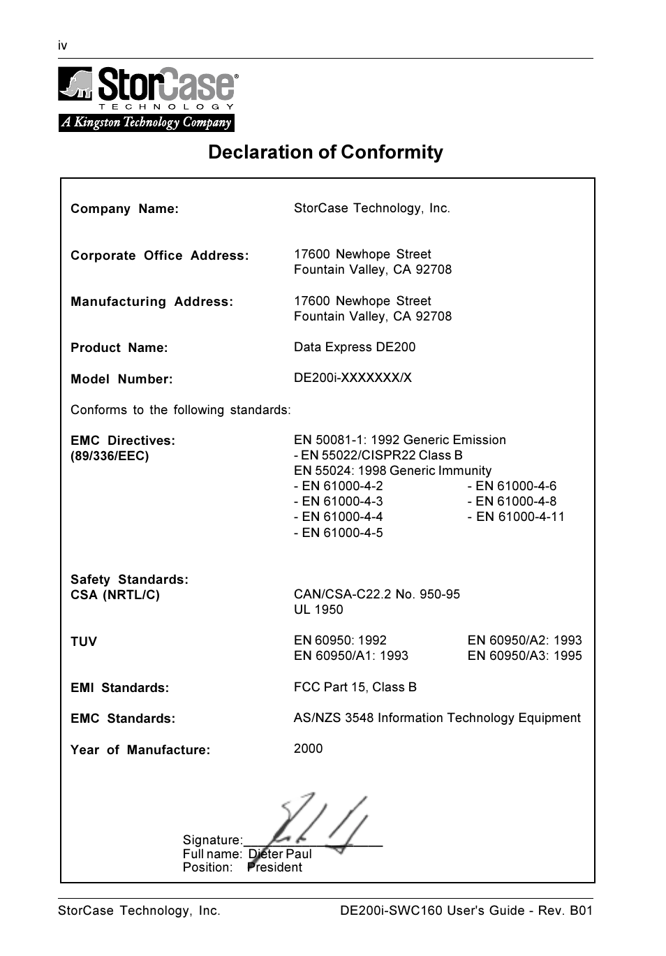 Declaration of conformity | StorCase Technology DE200i-SWC160 User Manual | Page 5 / 37