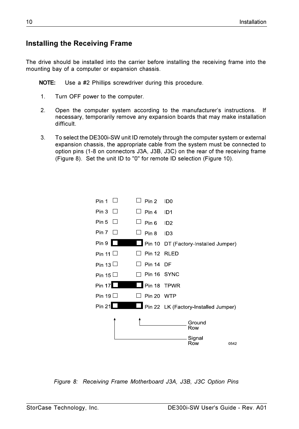 Installing the receiving frame | StorCase Technology DE300i-SW User Manual | Page 17 / 35