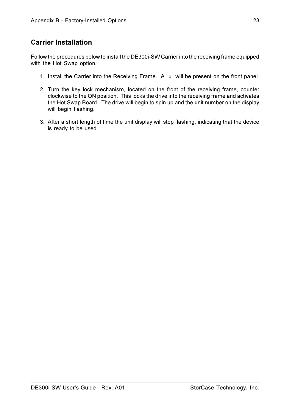 Carrier installation | StorCase Technology DE300i-SW User Manual | Page 30 / 35