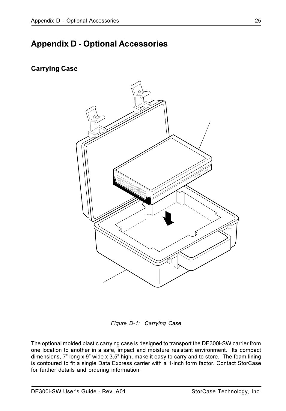 Appendix d - optional accessories, Carrying case | StorCase Technology DE300i-SW User Manual | Page 32 / 35