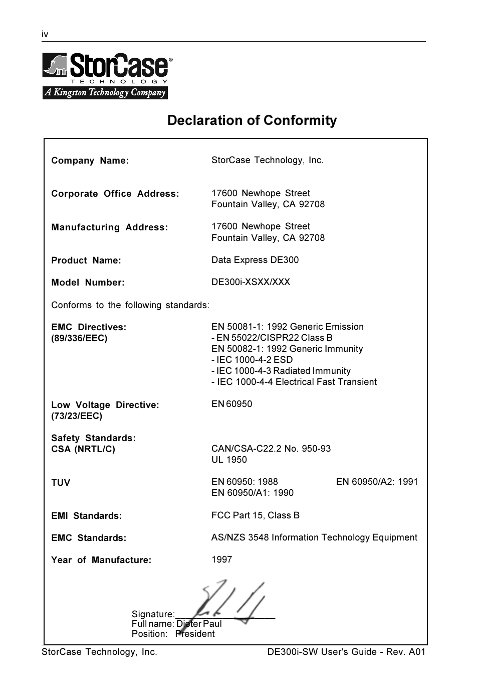 Declaration of conformity | StorCase Technology DE300i-SW User Manual | Page 5 / 35