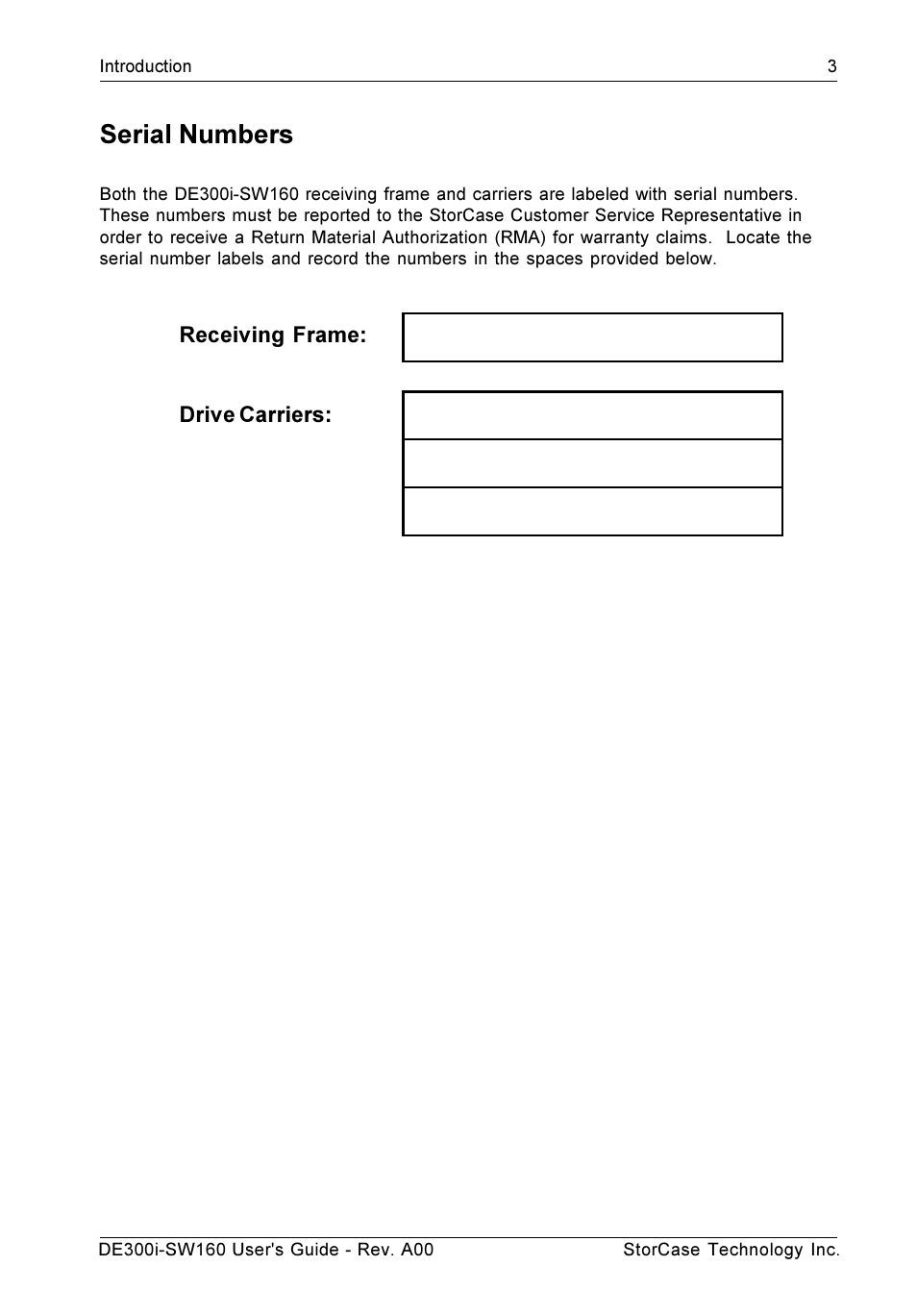 Serial numbers | StorCase Technology DE300i-SW160 User Manual | Page 10 / 29