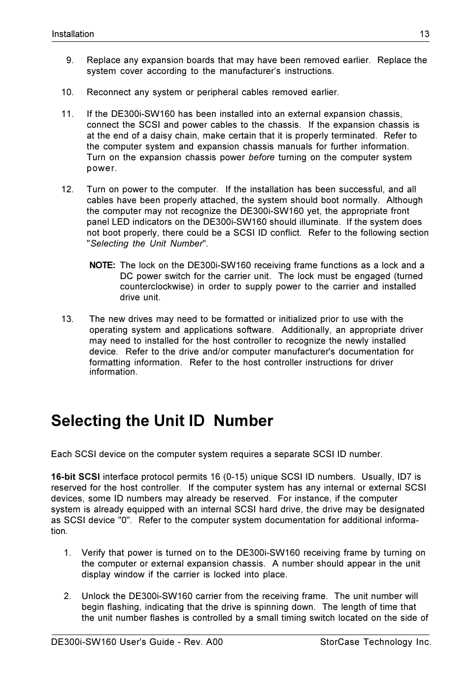 Selecting the unit id number | StorCase Technology DE300i-SW160 User Manual | Page 20 / 29
