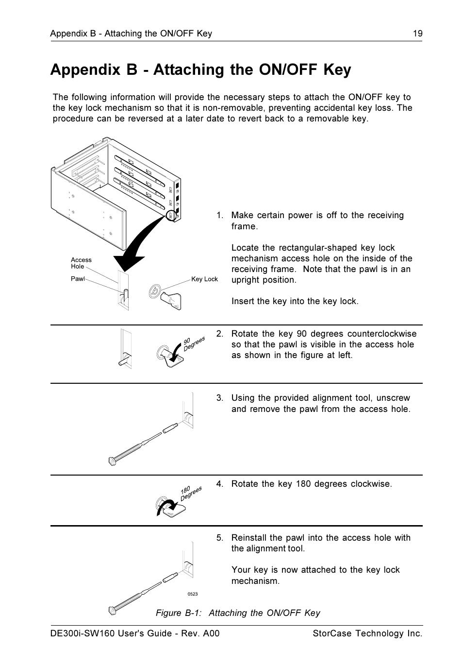 Appendix b - attaching the on/off key | StorCase Technology DE300i-SW160 User Manual | Page 26 / 29