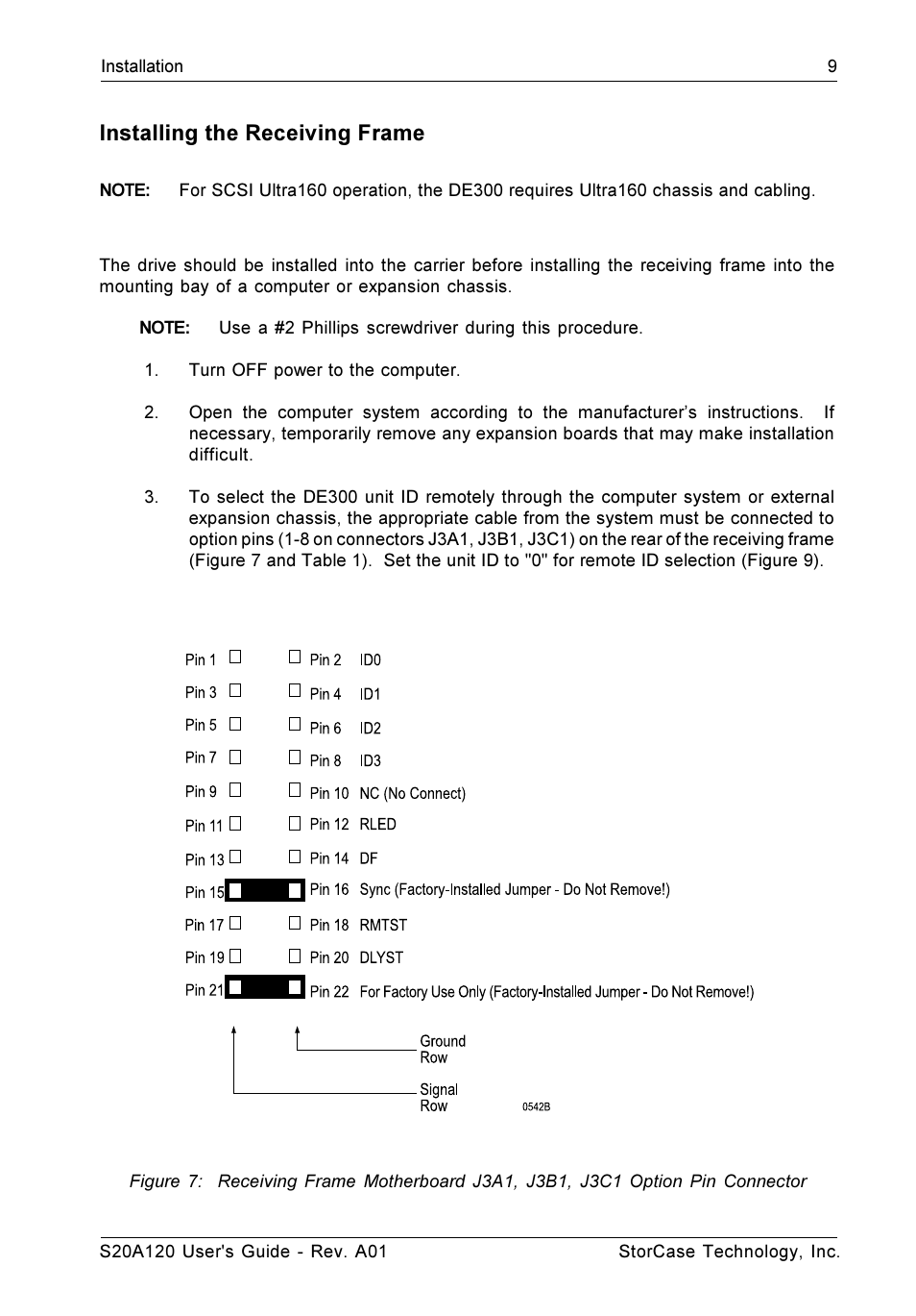 Installing the receiving frame | StorCase Technology S20A120 User Manual | Page 16 / 31