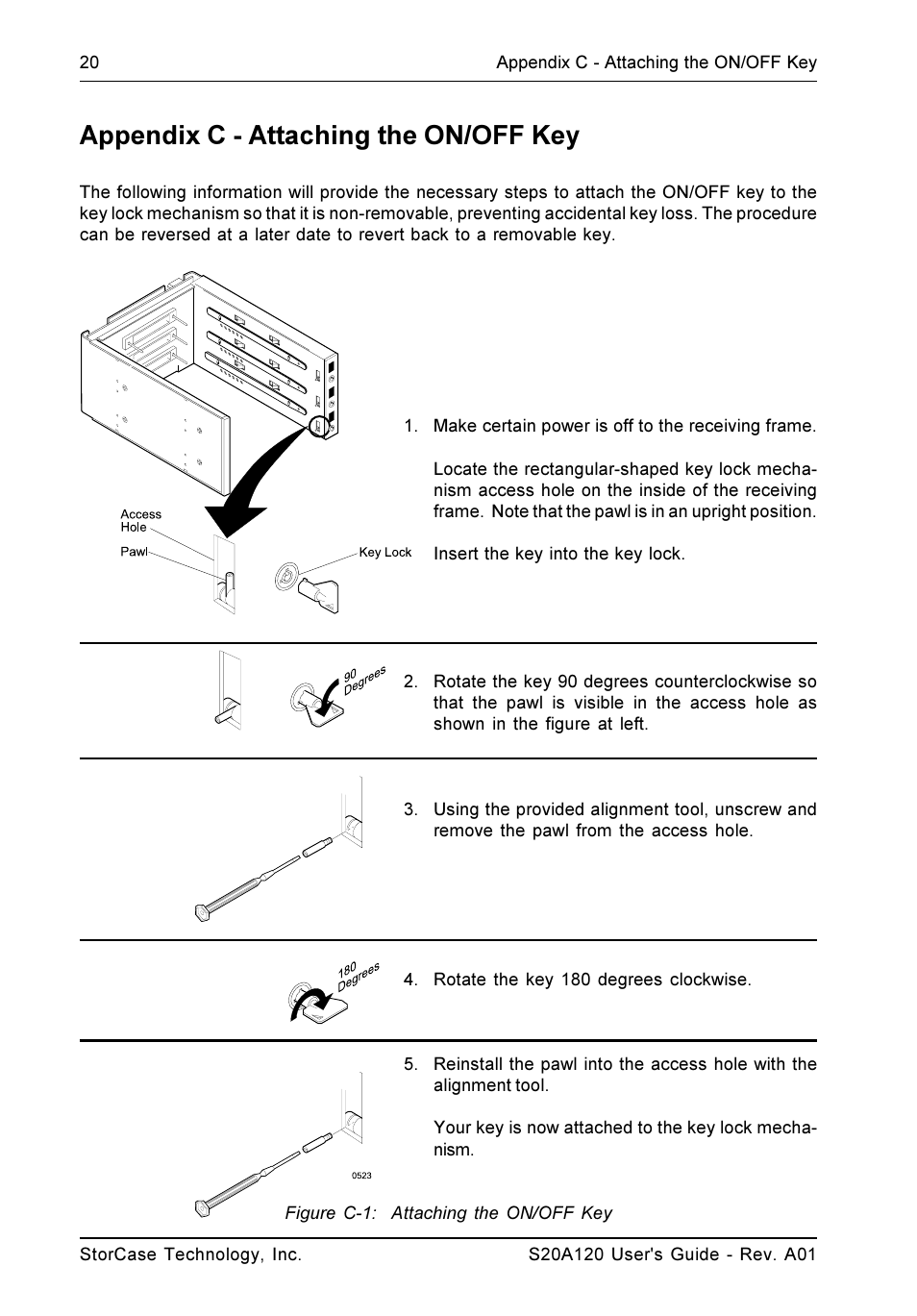 Appendix c - attaching the on/off key | StorCase Technology S20A120 User Manual | Page 27 / 31