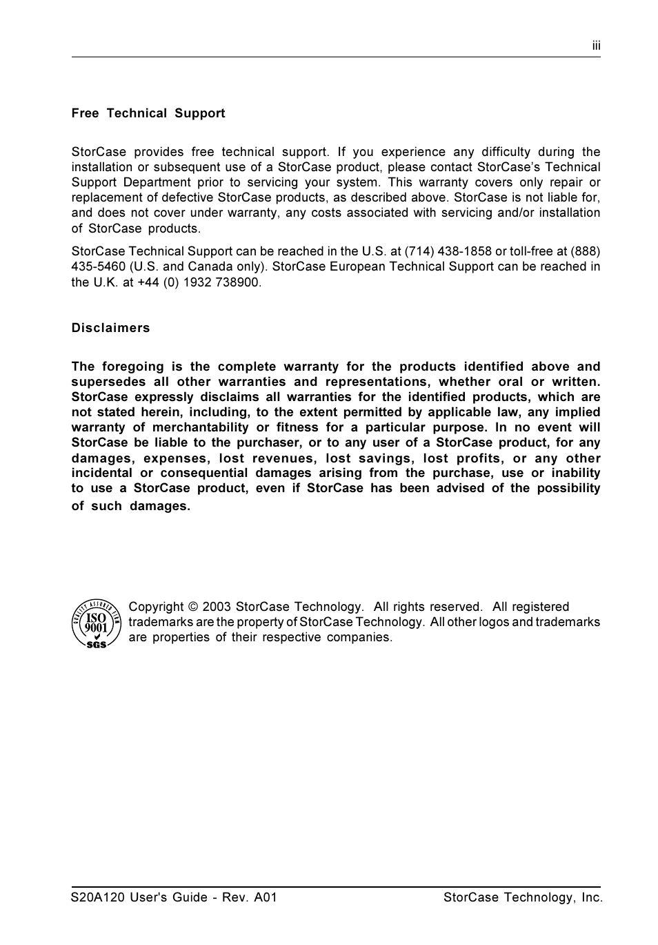 StorCase Technology S20A120 User Manual | Page 4 / 31