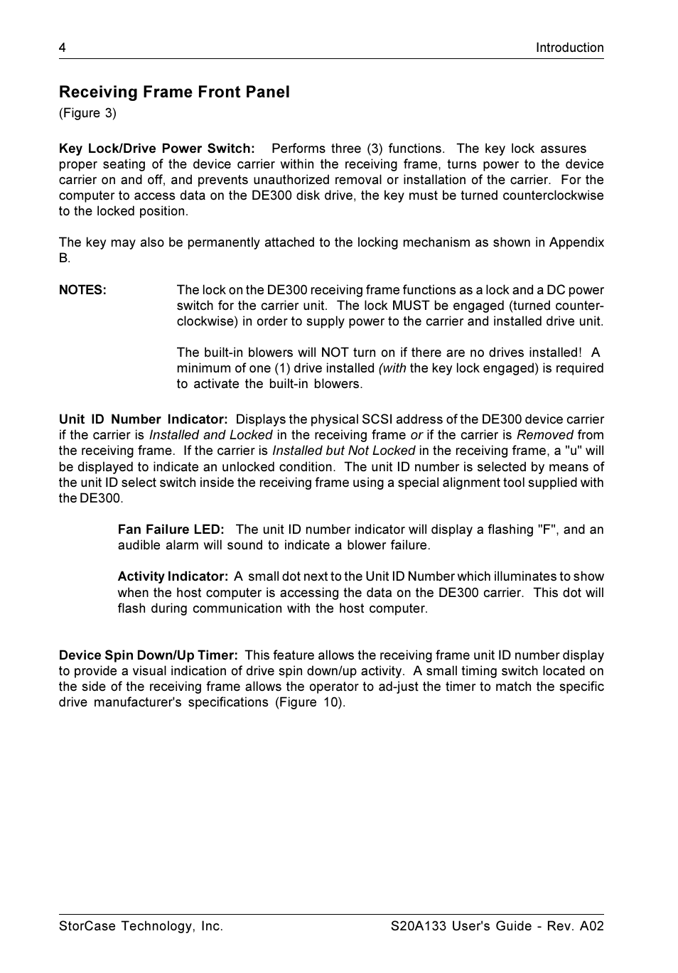 Receiving frame front panel | StorCase Technology S20A133 User Manual | Page 11 / 29