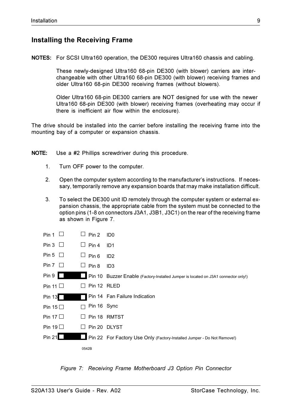 Installing the receiving frame | StorCase Technology S20A133 User Manual | Page 16 / 29