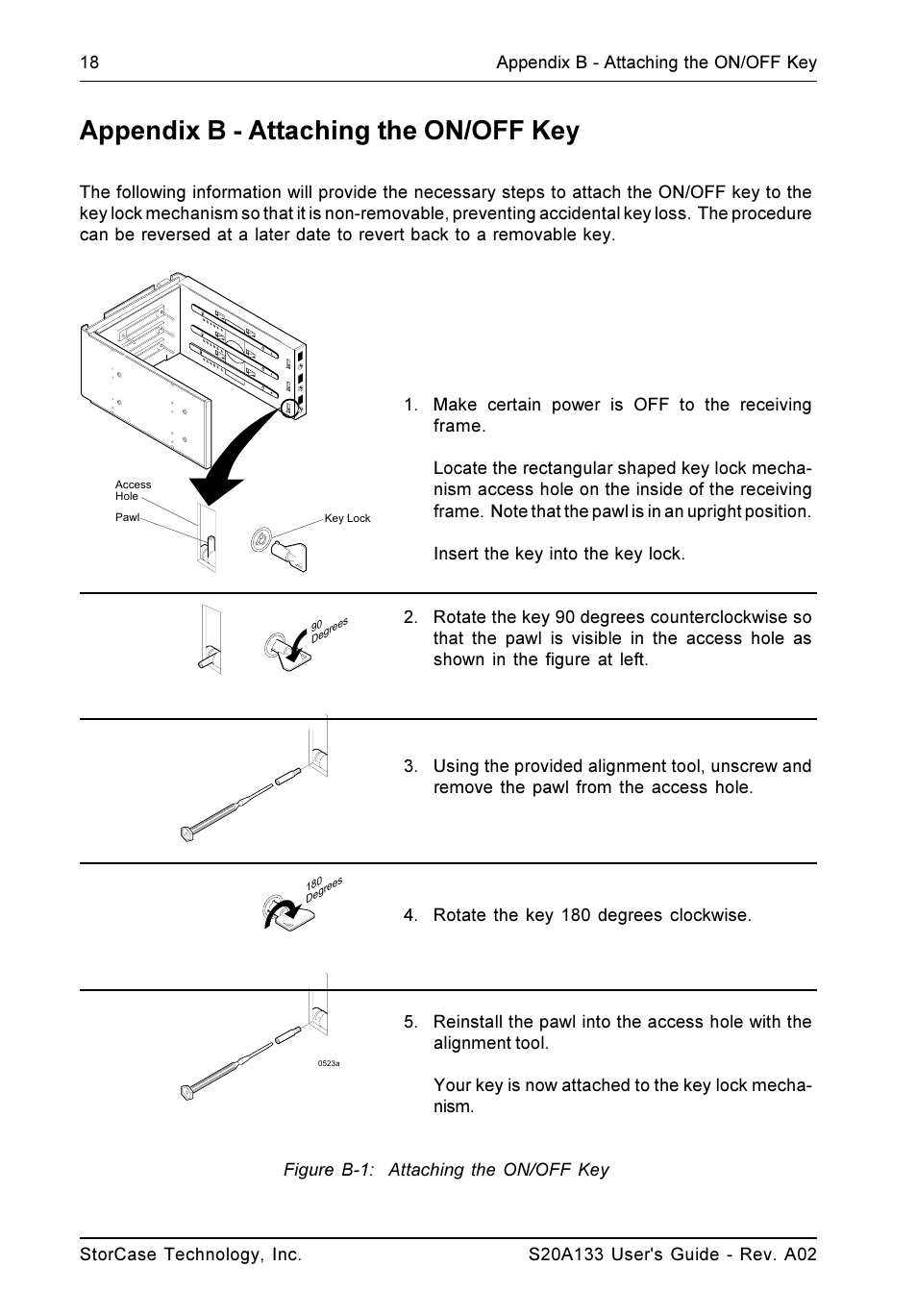 Appendix b - attaching the on/off key | StorCase Technology S20A133 User Manual | Page 25 / 29