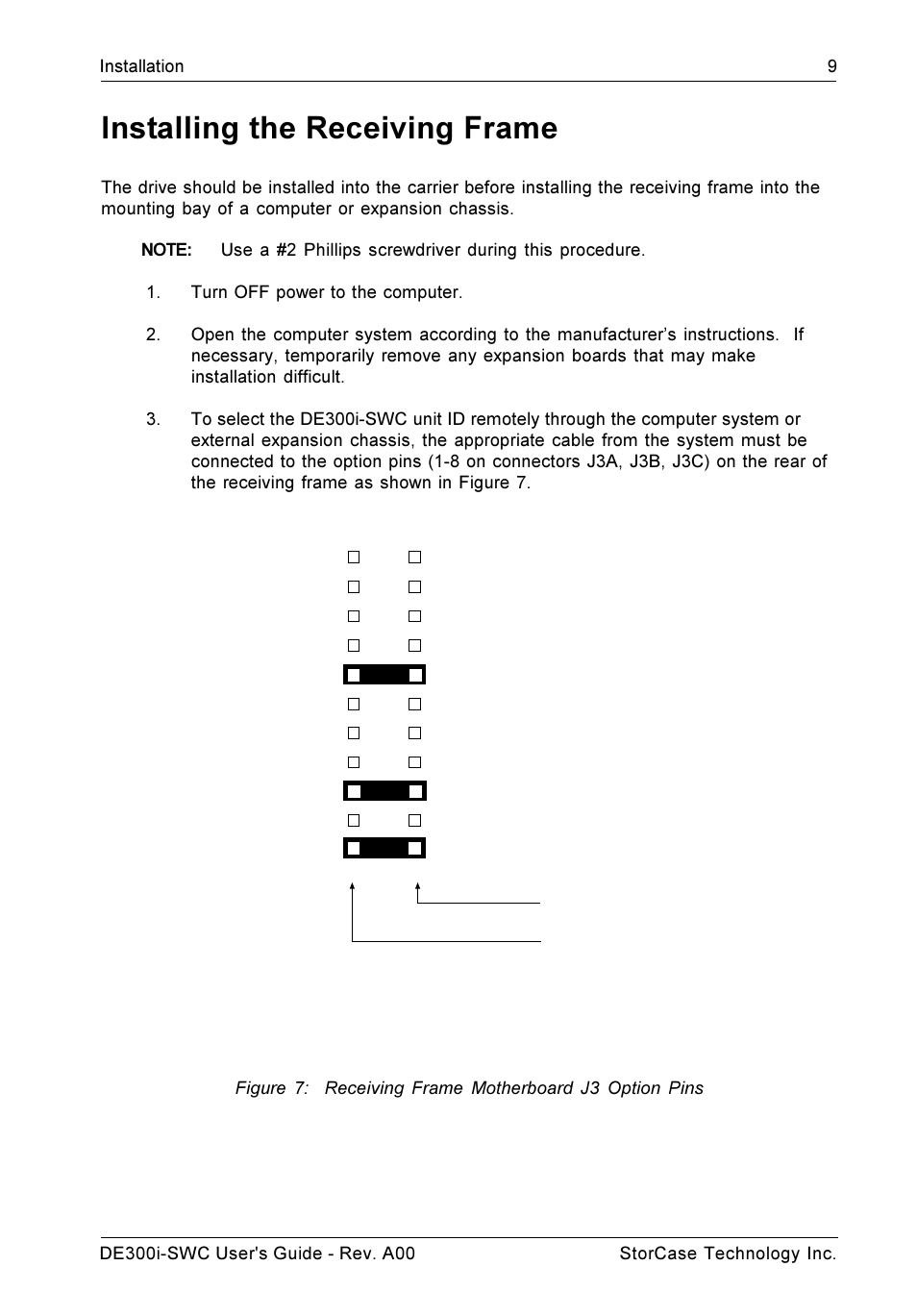 Installing the receiving frame | StorCase Technology DE300i-SWC User Manual | Page 16 / 33