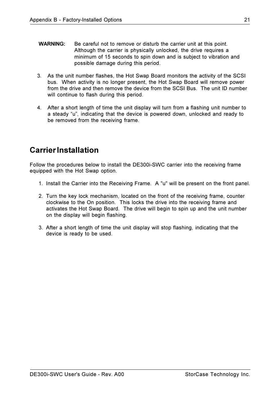 Carrier installation | StorCase Technology DE300i-SWC User Manual | Page 28 / 33