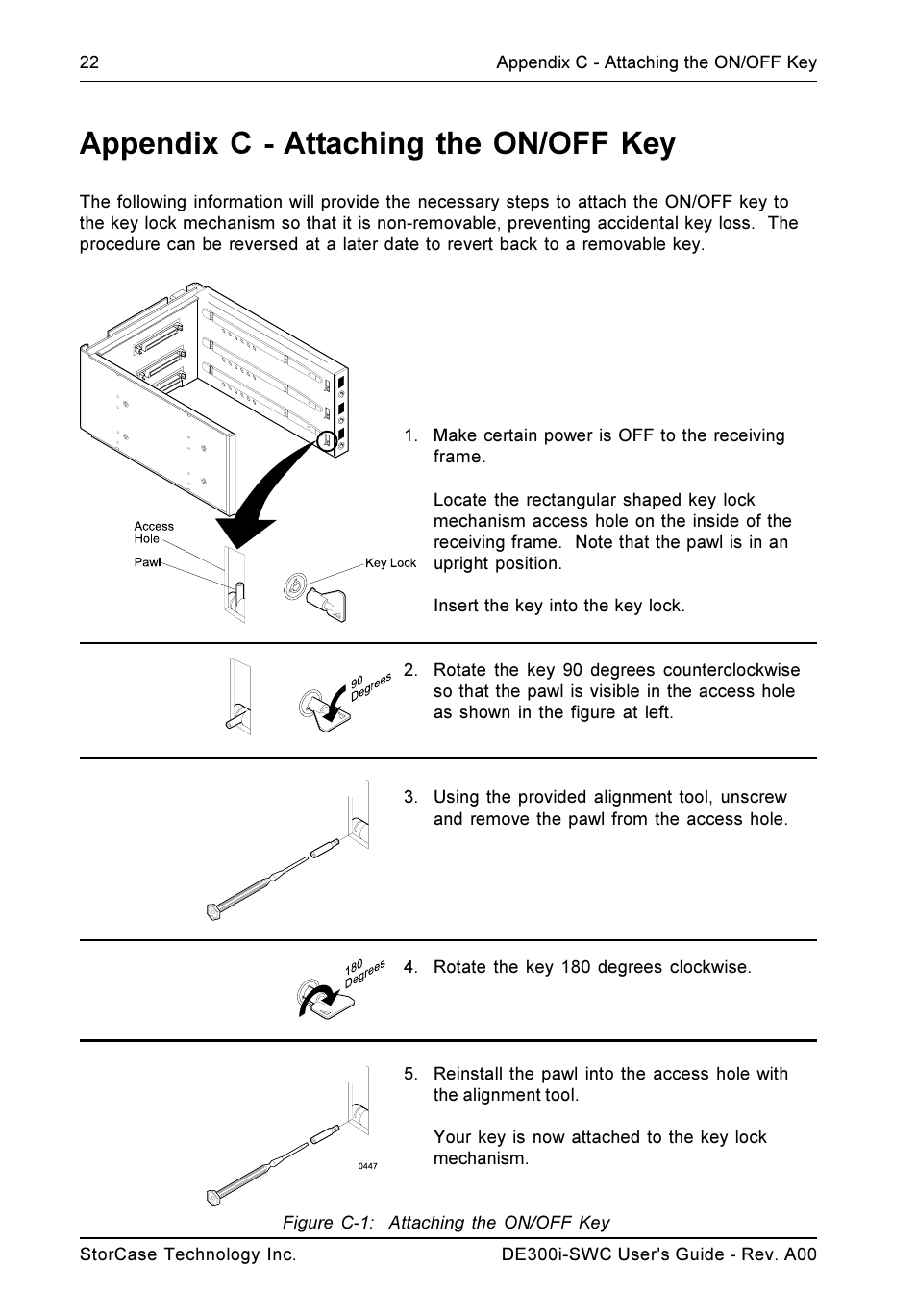 Appendix c - attaching the on/off key | StorCase Technology DE300i-SWC User Manual | Page 29 / 33
