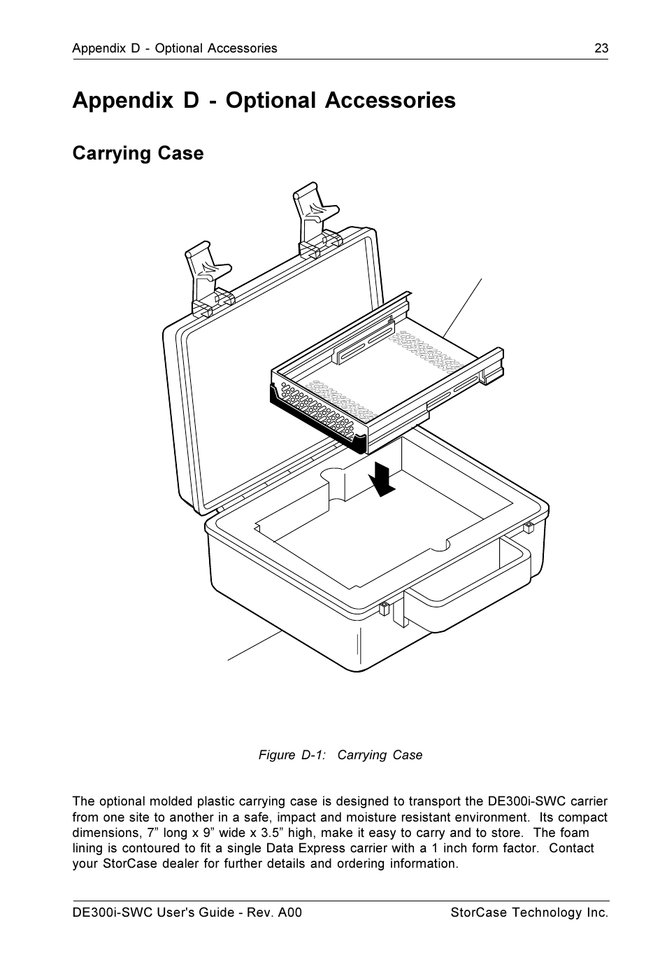 Appendix d - optional accessories, Carrying case | StorCase Technology DE300i-SWC User Manual | Page 30 / 33