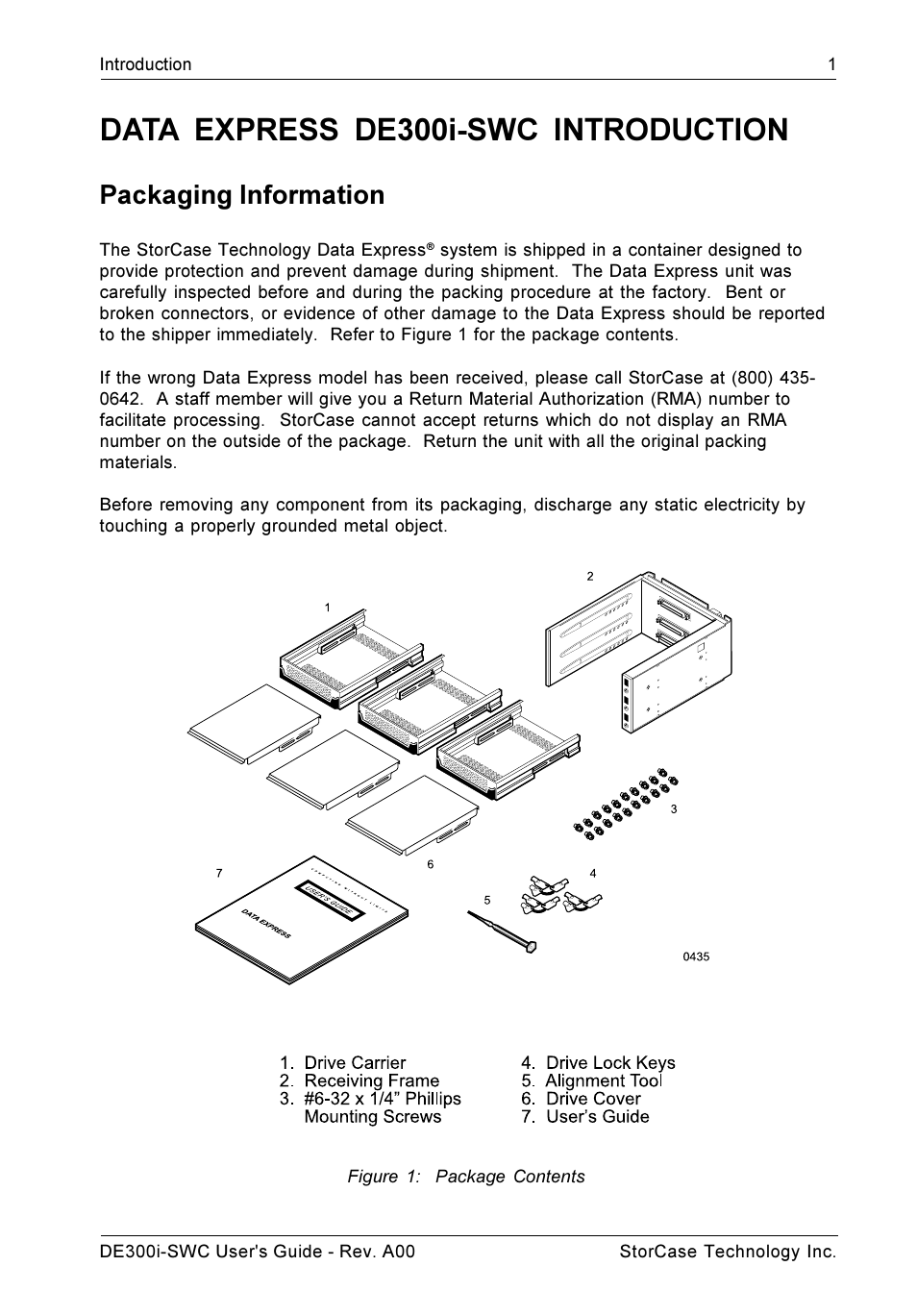 Data express de300i-swc introduction, Packaging information | StorCase Technology DE300i-SWC User Manual | Page 8 / 33