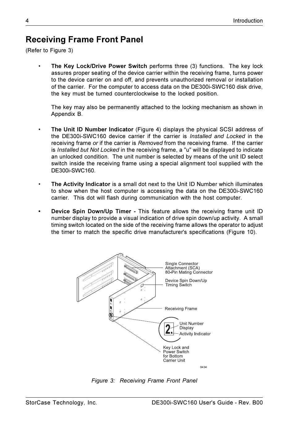 Receiving frame front panel, Figure 3: receiving frame front panel | StorCase Technology DE300i-SWC160 User Manual | Page 11 / 29