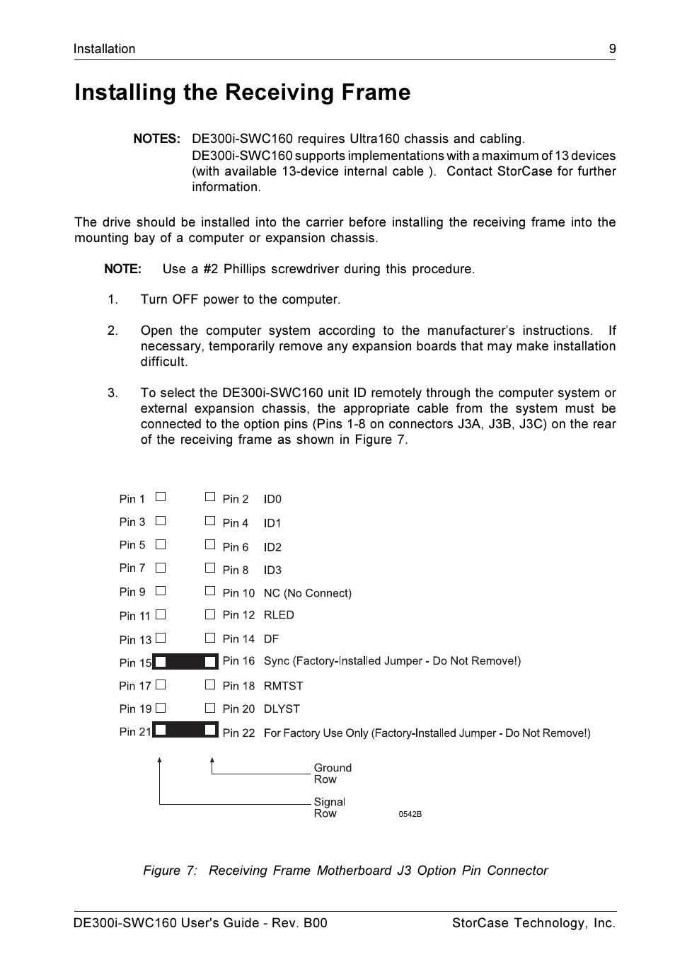 Installing the receiving frame | StorCase Technology DE300i-SWC160 User Manual | Page 16 / 29