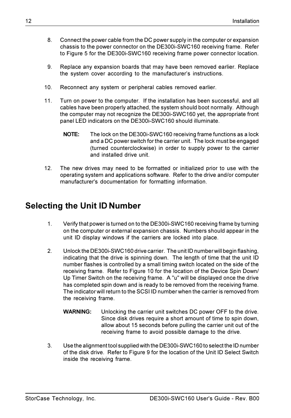 Selecting the unit id number | StorCase Technology DE300i-SWC160 User Manual | Page 19 / 29