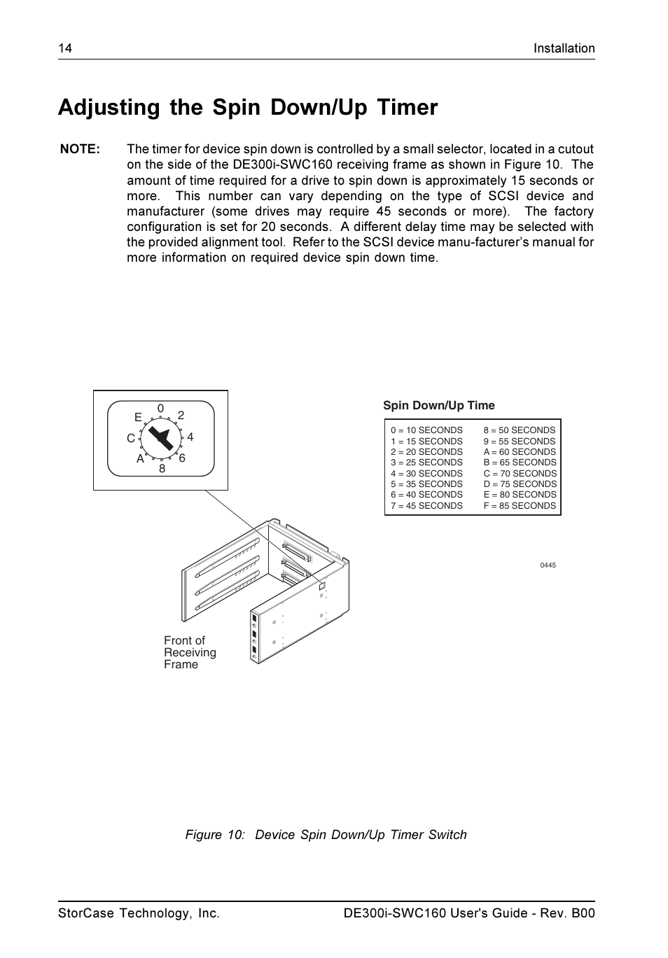 Adjusting the spin down/up timer, Figure 10: device spin down/up timer switch | StorCase Technology DE300i-SWC160 User Manual | Page 21 / 29