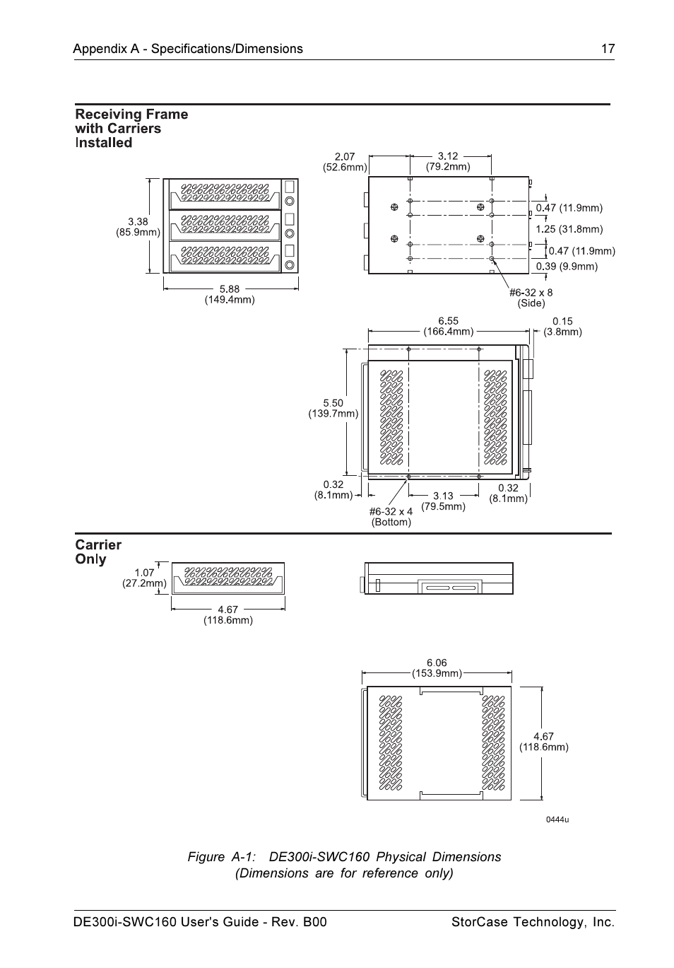 Figure a-1: de300i-swc160 physical dimensions | StorCase Technology DE300i-SWC160 User Manual | Page 24 / 29