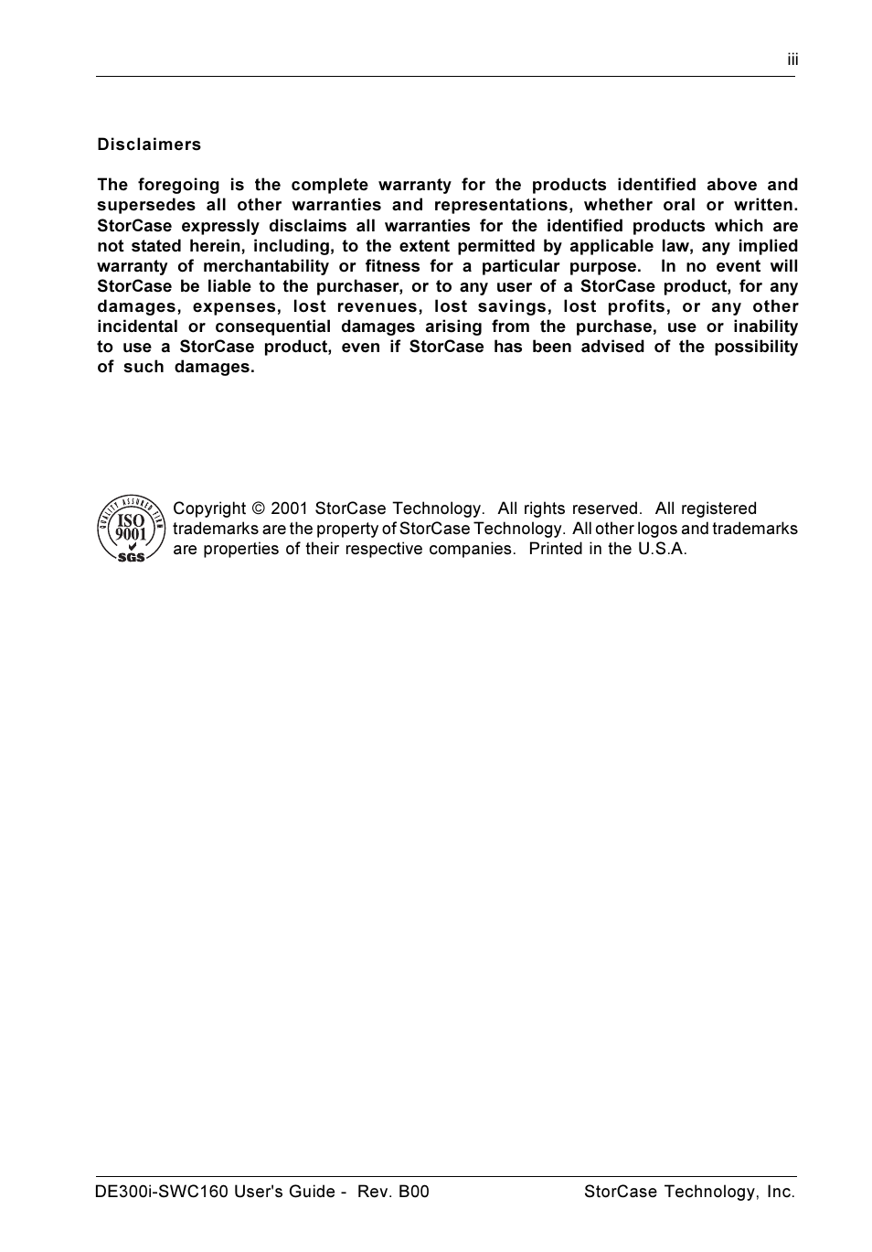 Disclaimers | StorCase Technology DE300i-SWC160 User Manual | Page 4 / 29