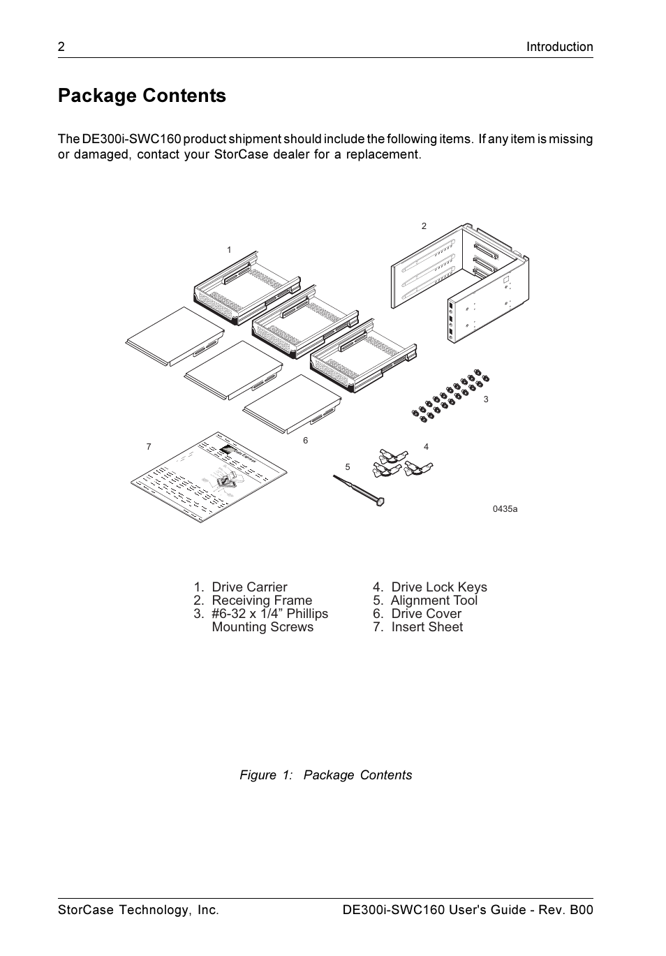 Package contents, Figure 1: package contents | StorCase Technology DE300i-SWC160 User Manual | Page 9 / 29