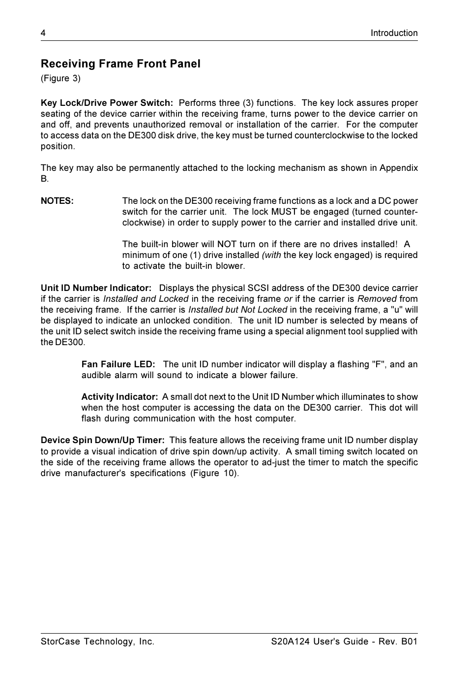 Receiving frame front panel | StorCase Technology S20A124 User Manual | Page 11 / 29