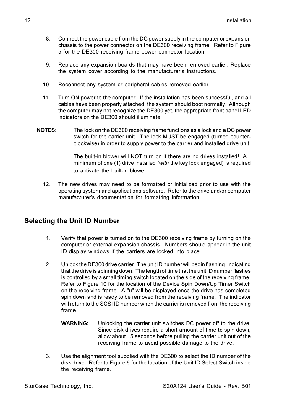 Selecting the unit id number | StorCase Technology S20A124 User Manual | Page 19 / 29