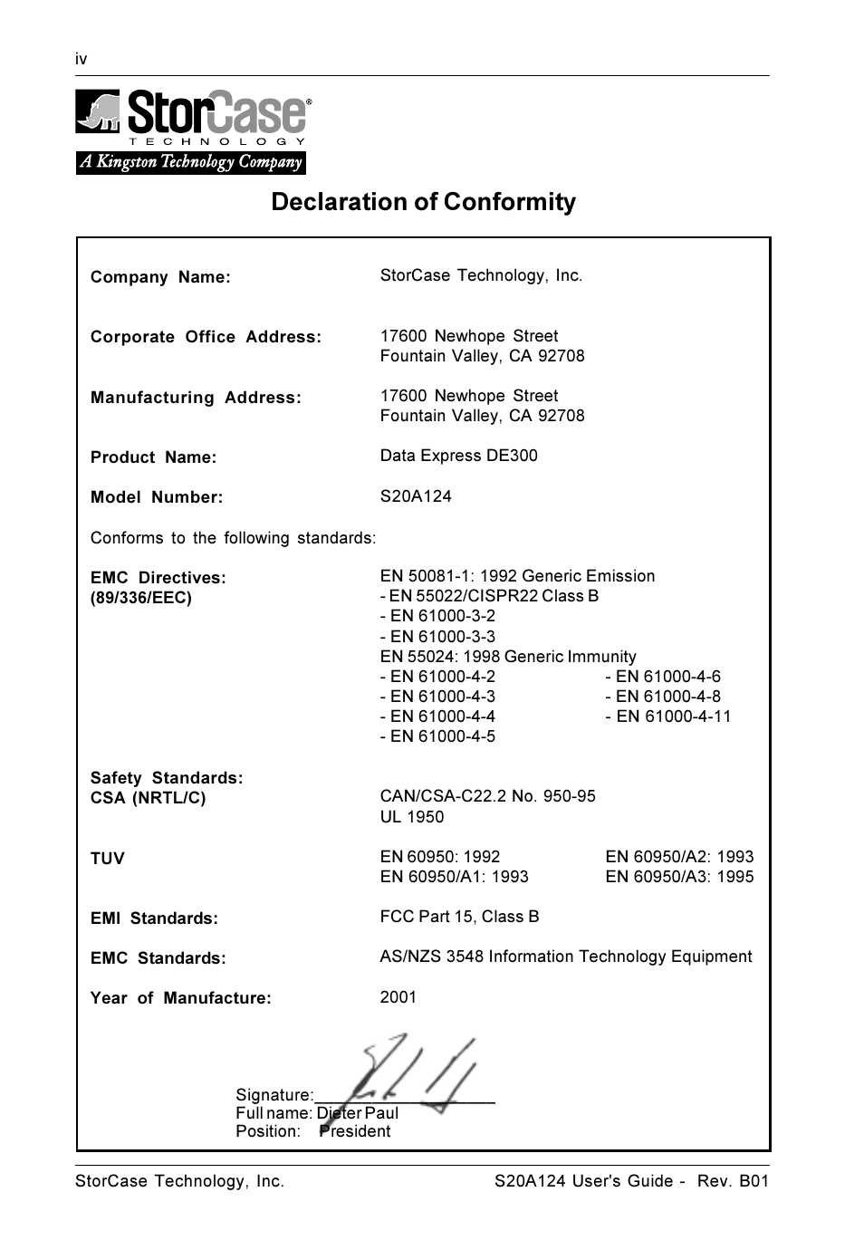 Declaration of conformity | StorCase Technology S20A124 User Manual | Page 5 / 29