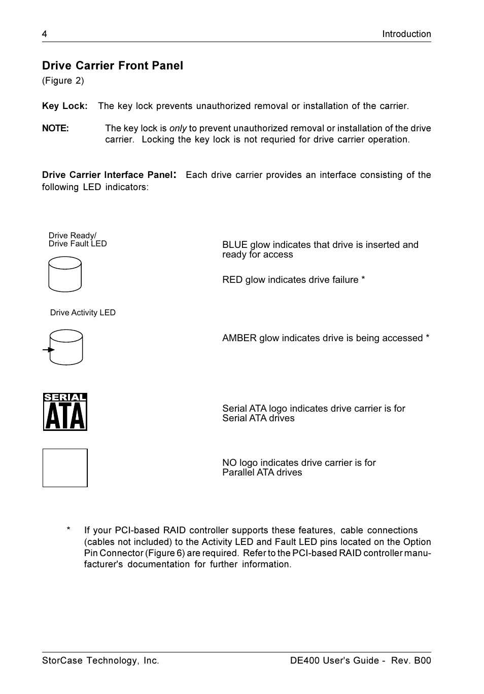 Drive carrier front panel | StorCase Technology DE400 User Manual | Page 11 / 28