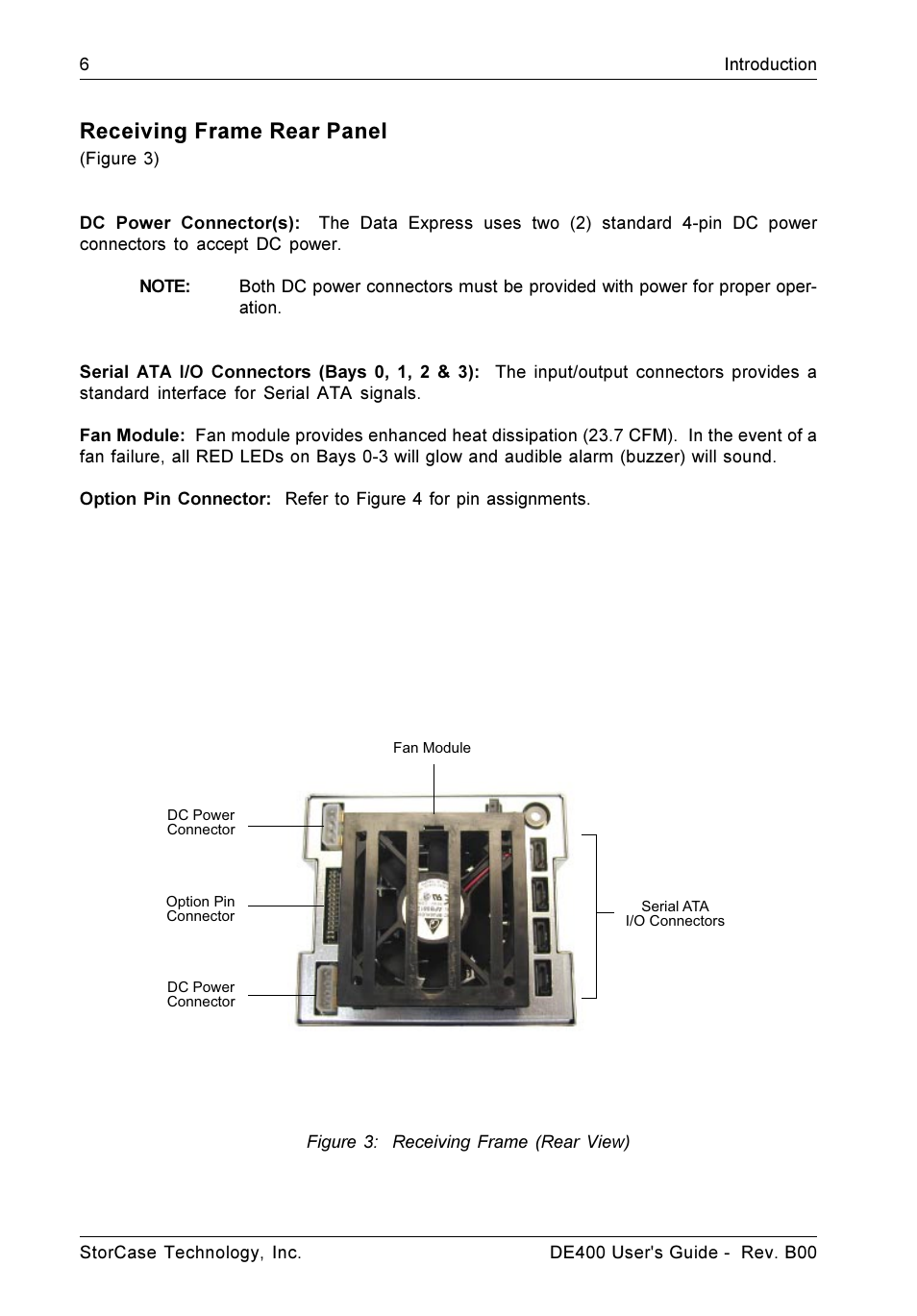 Receiving frame rear panel | StorCase Technology DE400 User Manual | Page 13 / 28