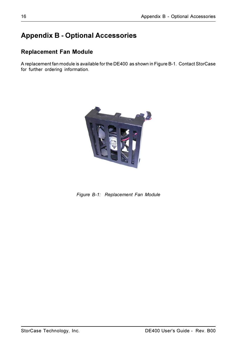 Appendix b - optional accessories | StorCase Technology DE400 User Manual | Page 24 / 28